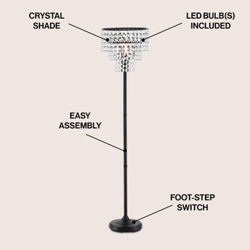 Juliette 60" Crystal/Metal Floor Lamp - JONATHAN Y